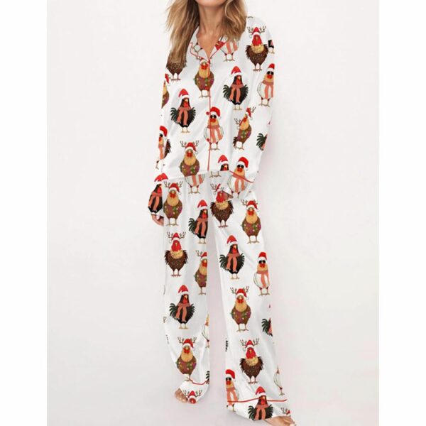 Sute Christmas Chickens Satin Pajama Set For Women 2