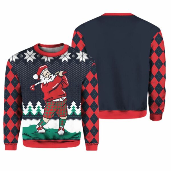 Teeing Off Golfing Santa Ugly Christmas Sweater 1 1