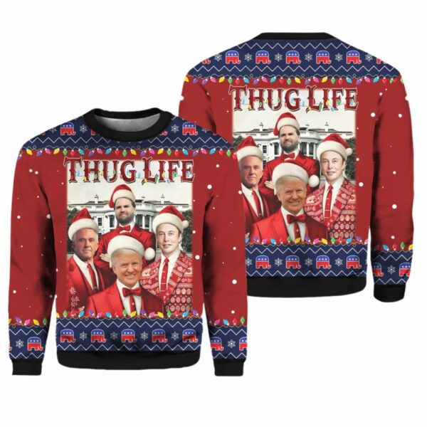 Thug Life Christmas Trump Vance Musk Ugly Christmas Sweater 1 2