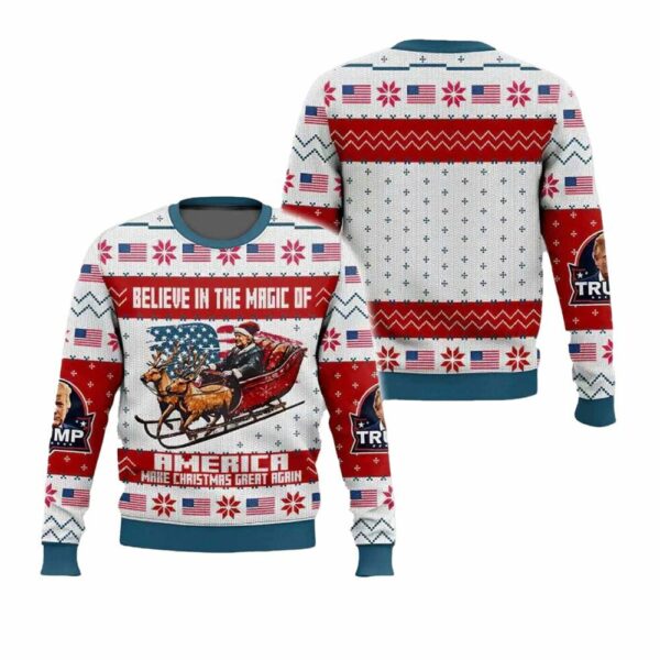 Trump Believe In The Magic Of America Make Christmas Great Again Ugly Christmas Sweater 1 1