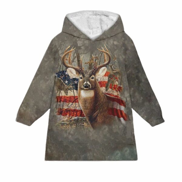 USA Flag Deer Hunting Blanket Hoodie