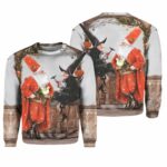 Vintage Christmas Santa And Witch Casual Printed Sweatshirt