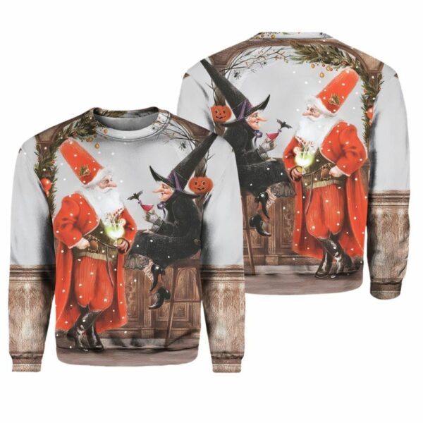 Vintage Christmas Santa And Witch Casual Printed Sweatshirt 1 1