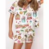 Watercolor Christmas Gingerbreads Satin Pajama Set 2