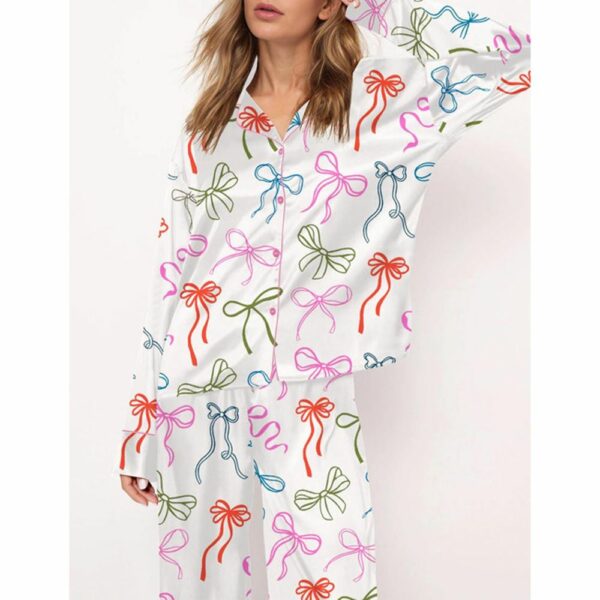 Whimsical Bows Satin Pajama Set For Women 3