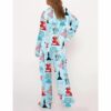 White Christmas Print Satin Pajama Set For Women 2