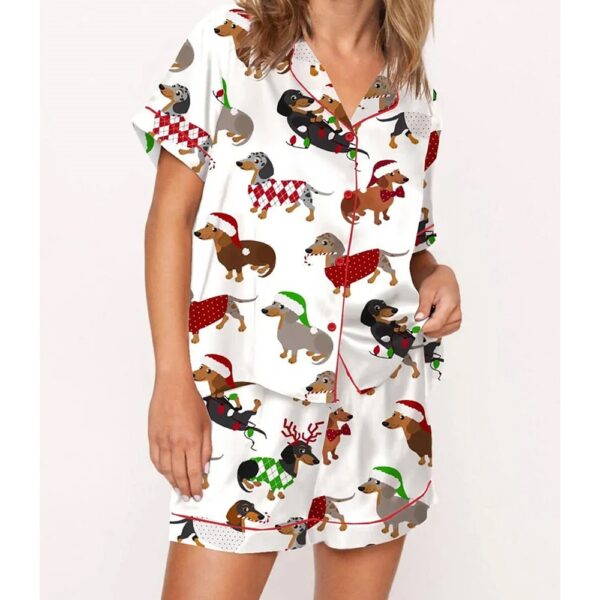 Womens Christmas Dachshund Short Sleeve Pajama Set