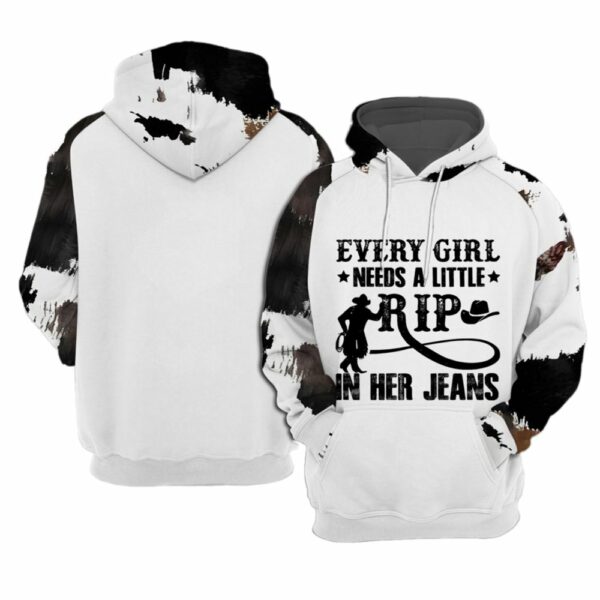 Womens Every Girl Needs A Little RIP In Her Jeans Print Casual Hoodie 1 1