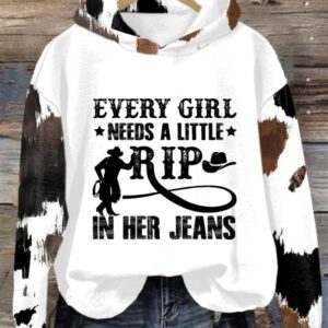 Womens Every Girl Needs A Little RIP In Her Jeans Print Casual Sweatshirt