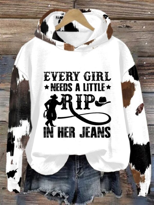 Womens Every Girl Needs A Little RIP In Her Jeans Print Casual Sweatshirt