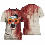 Women's Horror Clown Bloody Printed V-Neck T-shirt