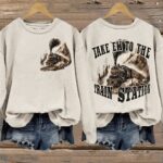 Women's Take'em To The Train Station Print Washed Sweatshirt