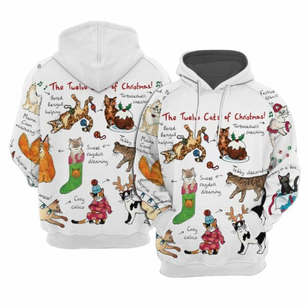 Womens The Twelve Cats Of Christmas Hoodie 1 1