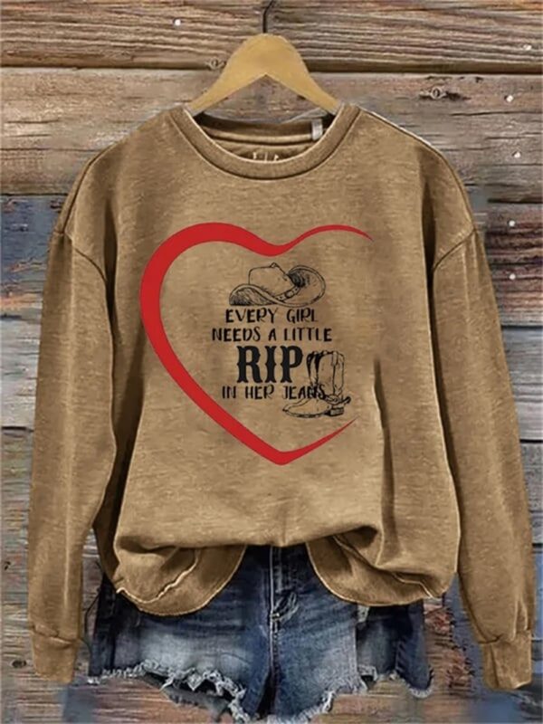 Womens Western Every Girl needs a little RIP in their jeans Sweatshirt 1