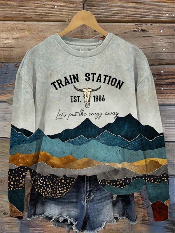 Womens Western TRAIN STATION EST 1886 Lets put the crazy away Sweatshirt