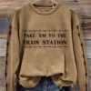 Womens Western Take'em To The Train Station Print Sweatshirt 1