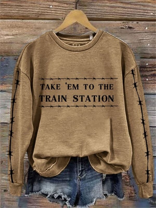 Womens Western Take'em To The Train Station Print Sweatshirt 1