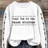 Womens Western Take'em To The Train Station Print Sweatshirt 2