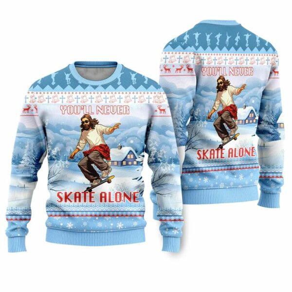 Youll Never Skate Alone Christian Skateboarding Ugly Christmas Sweater 1 1