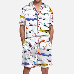 Airline Aircraft Satin Pajama Set For Men 1