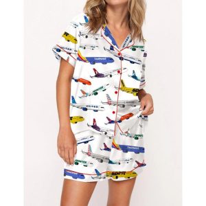 Airline Aircraft Satin Pajama Set For Women 1