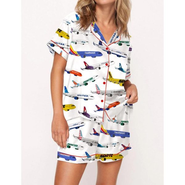 Airline Aircraft Satin Pajama Set For Women 1