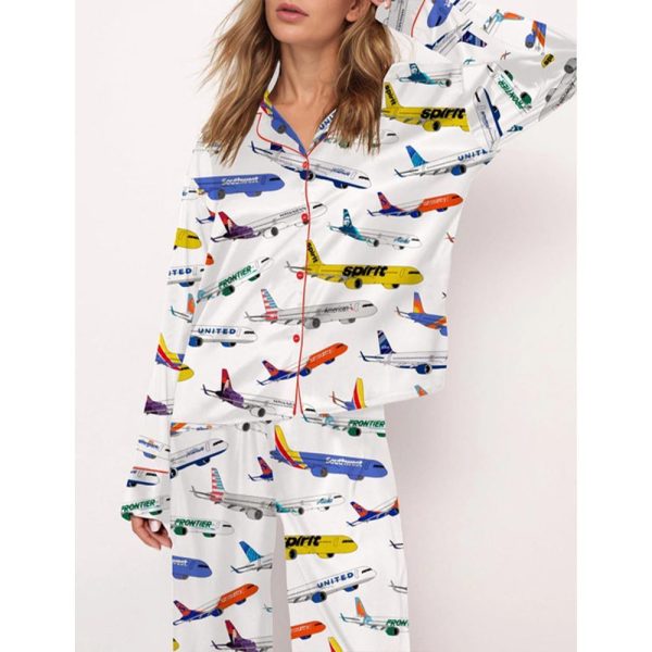 Airline Aircraft Satin Pajama Set For Women 3