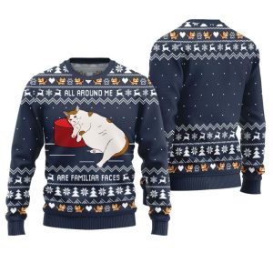 All Around Me Are Familiar Faces Cat Ugly Christmas Sweater 1 1