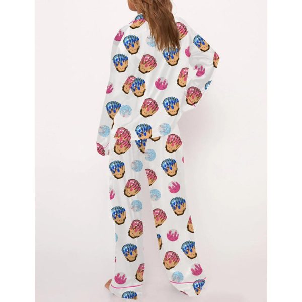 Baseball Ice Cream Drip Satin Pajama Set For Women 4