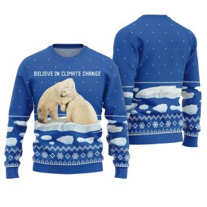 Believe in Climate Change Polar Bear Ugly Holiday Sweater 1 1