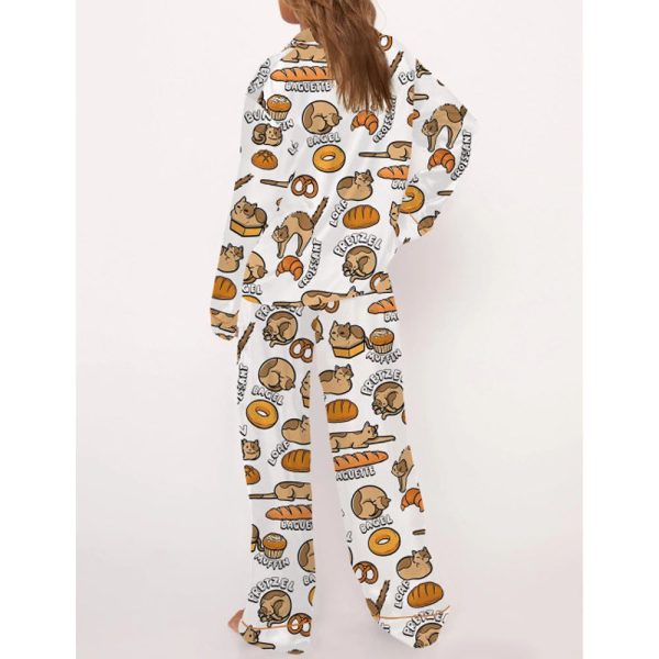 Cat Bread Satin Pajama Set For Women 3