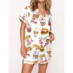Chicken Nuggets Fast Food Satin Pajama Set For Women
