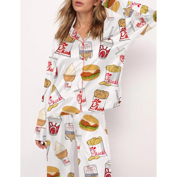 Chicken Nuggets Fast Food Satin Pajama Set For Women 3