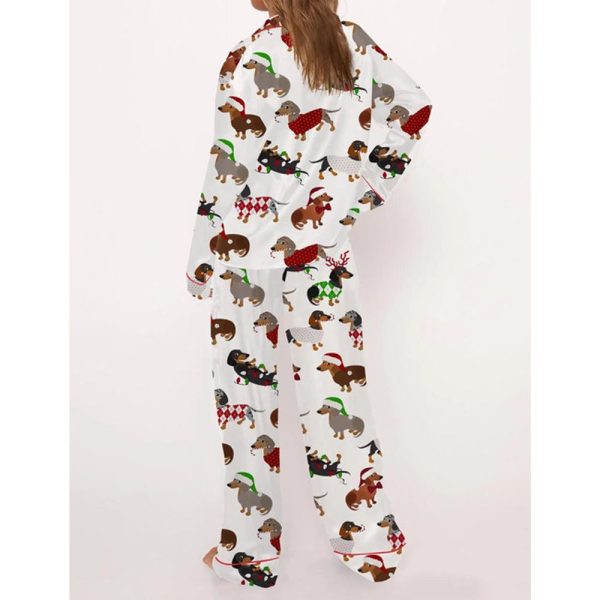 Christmas Dachshund Satin Pajama Set For Women 4