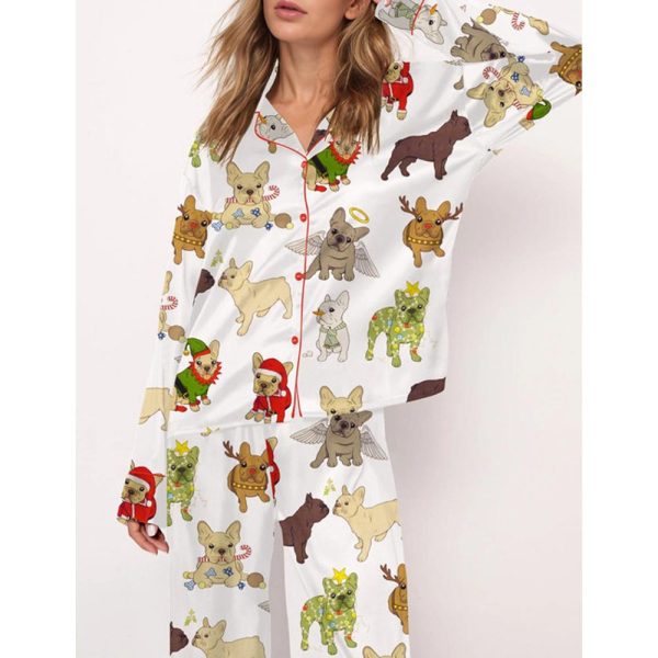 Christmas French Bulldog Satin Pajama Set For Women 2