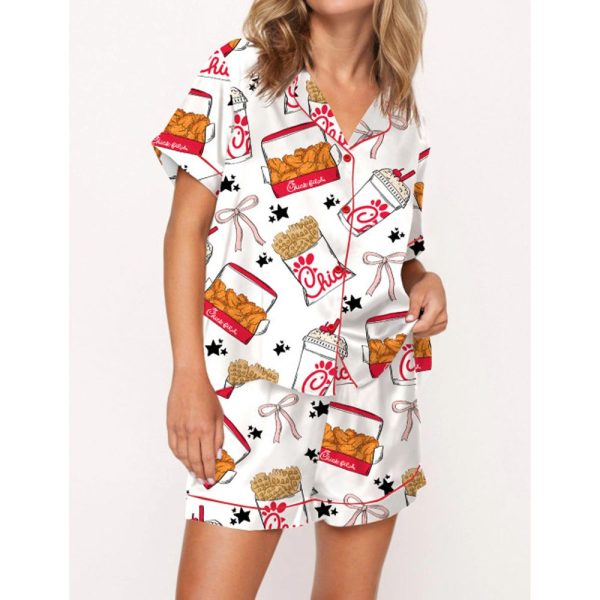 Coquette Chicken Nuggets Satin Pajama Set For Women 1