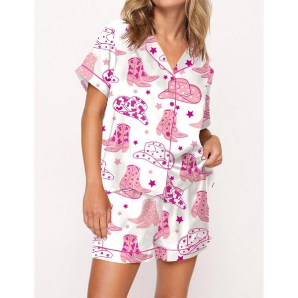 Cowboy Boot And Hat Satin Pajama Set For Women 1