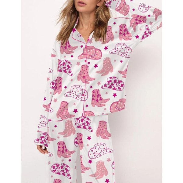 Cowboy Boot And Hat Satin Pajama Set For Women 2