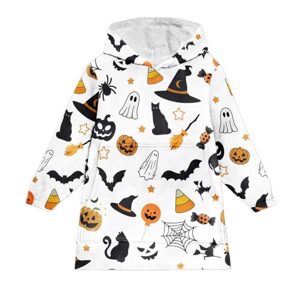 Cozy Halloween Pumpkin Ghost Spider Blanket Hoodie 1