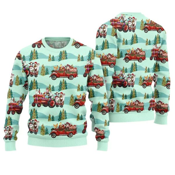 Farm Animals Christmas Truck Ugly Christmas Sweater 1 1