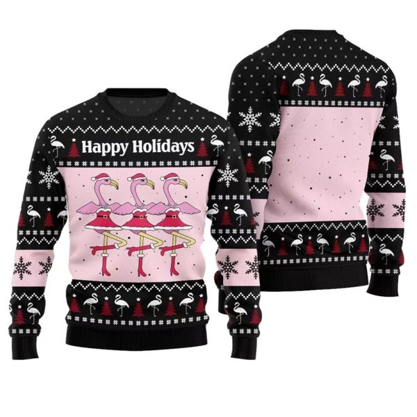 Flamingo Happy Holidays Ugly Christmas Sweater 1 2