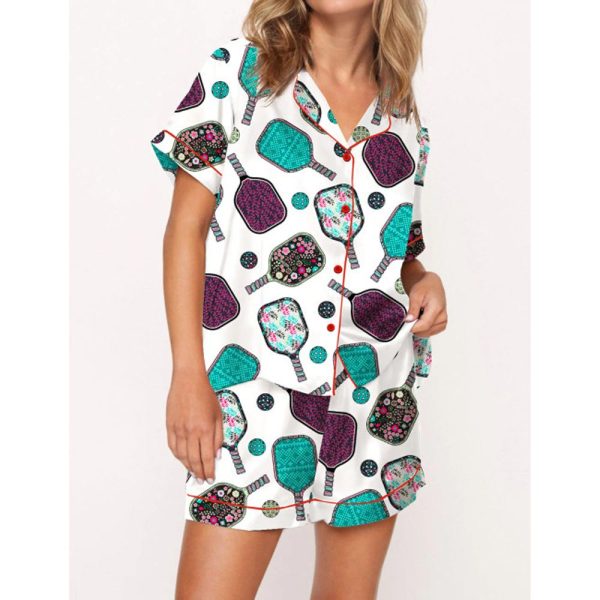 Flowers Pickleball Satin Pajama Set For Women 1