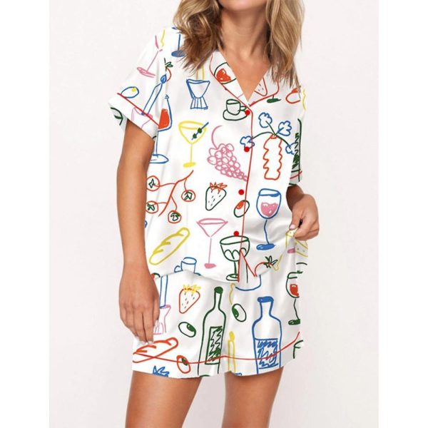 Food And Drinks Satin Pajama Set For Women 1