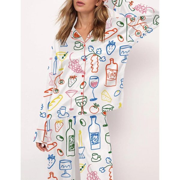 Food And Drinks Satin Pajama Set For Women 2