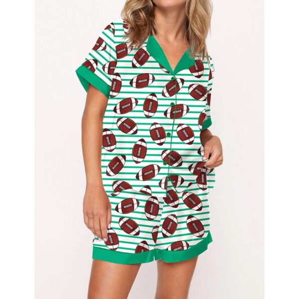 Football Stripes Satin Pajama Set For Women 1