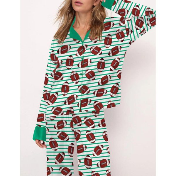 Football Stripes Satin Pajama Set For Women 3