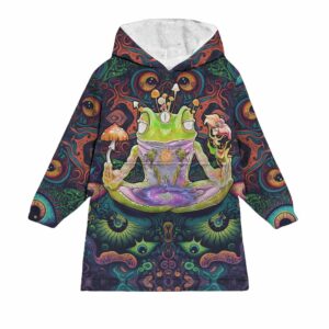 Frog Mushroom Hippie Eyes Blanket Hoodie 1