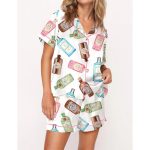 Gin Bottle Satin Pajama Set For Women