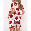 Glitter Heart Valentine Satin Pajama Set For Women 2