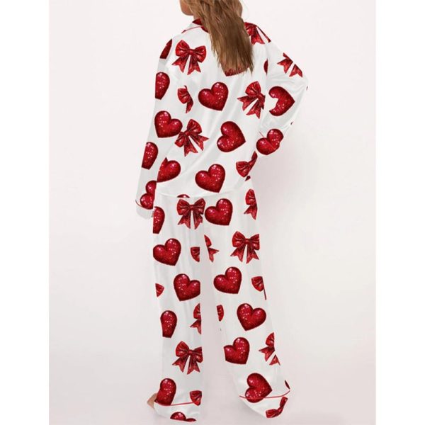 Glitter Heart Valentine Satin Pajama Set For Women 4